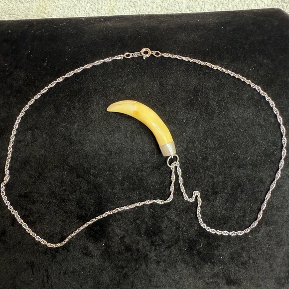 Silver Chain Necklace with Horn Pendant - Picture 2 of 3